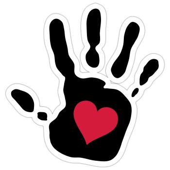 empreinte de la main coeur rouge - Sticker taille S (10 x 10 cm) - blanc mat - Devant