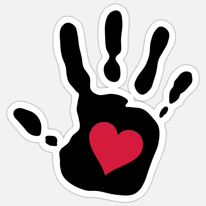 empreinte de la main coeur rouge Sticker taille S (10 x 10 cm)