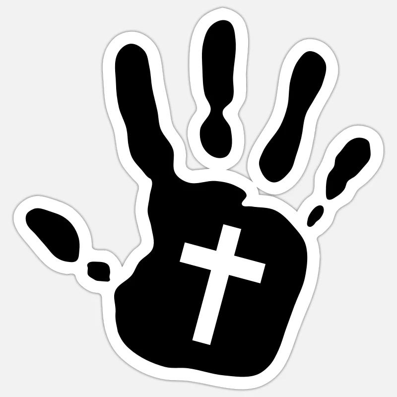 1c empreinte de la main de la Croix- Sticker taille S (10 x 10 cm)