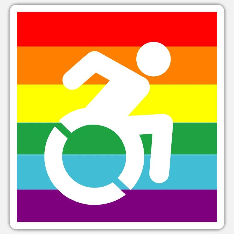 Behinderte, Schwule, Rollstuhl, Pride, LGBTQ # - Sticker Größe S (10 x 10 cm) - Mattweiß