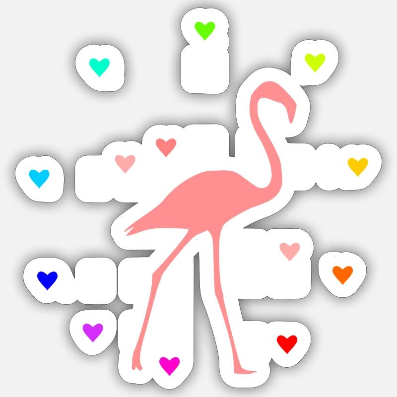 Flamingo Herzchen bunt - Sticker Größe S (10 x 10 cm) - Mattweiß