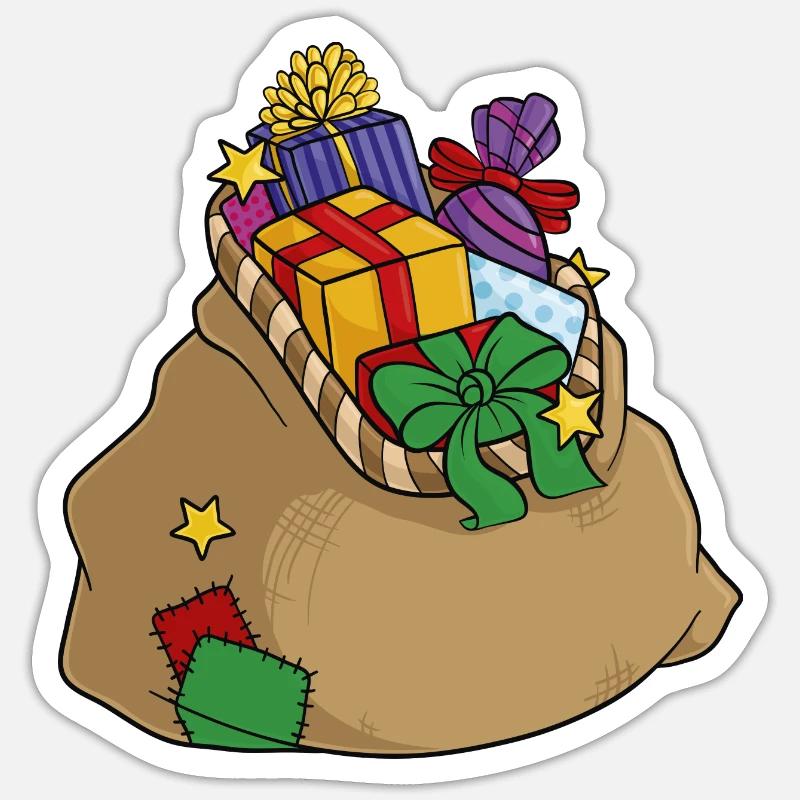 Nikolaus Sack Geschenke - Sticker Größe S (10 x 10 cm) - Mattweiß