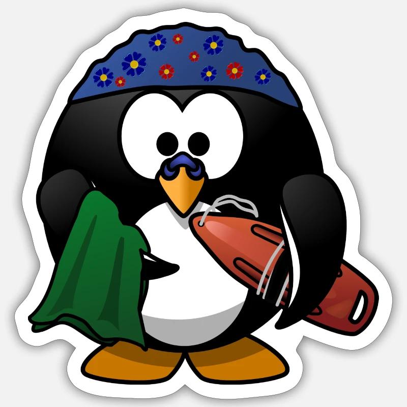 Chapeau de fleur pingouin sur la plage - Sticker taille S (10 x 10 cm) - blanc mat