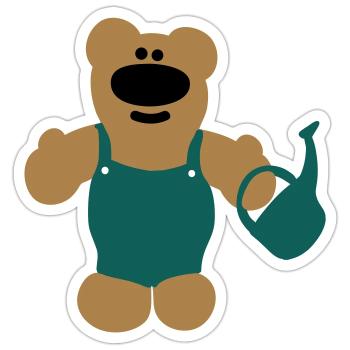Gardener bear with coverall and watering can - Sticker size S (10 x 10 cm) - white matte - Front