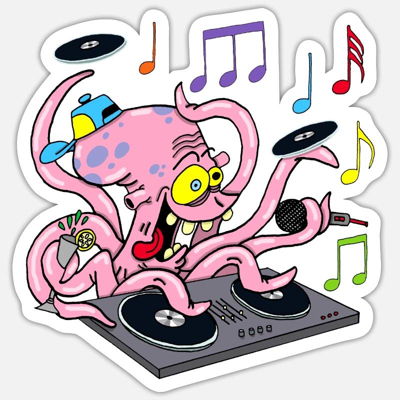 Octopus dj - Sticker size S (10 x 10 cm) - white matte
