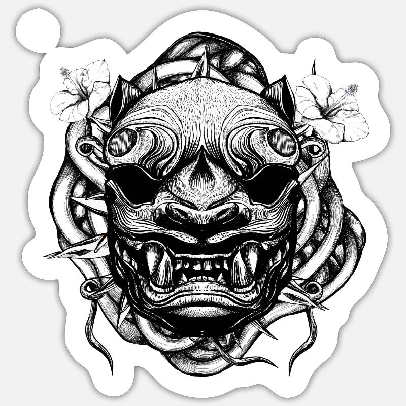 Tiger mit Blumen - Sticker Größe S (10 x 10 cm) - Mattweiß