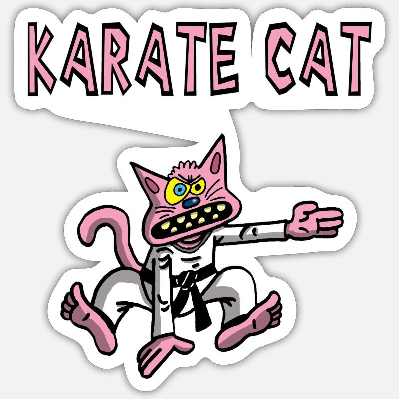 Chat rose et karaté - Sticker taille S (10 x 10 cm) - blanc mat