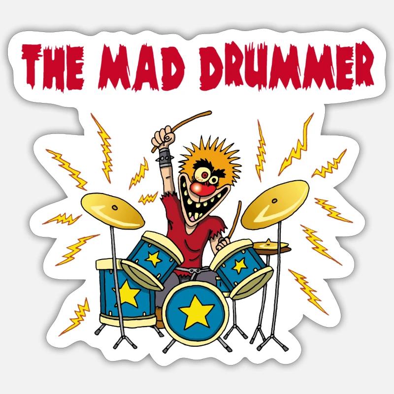 the crazy drummer - Sticker size S (10 x 10 cm) - white matte
