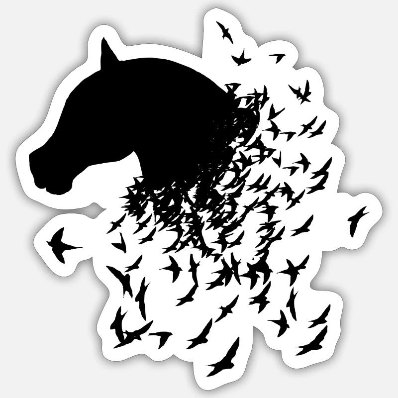 Pferd und Vögel Geschenkidee Sticker Größe S (10 x 10 cm)