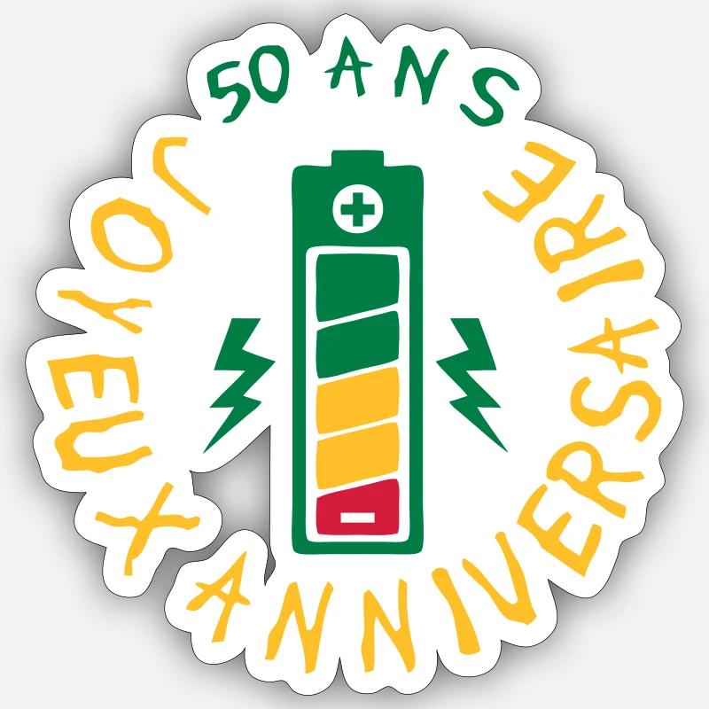 50 ans pile energie batterie anniversaire - Sticker taille S (10 x 10 cm) - blanc mat