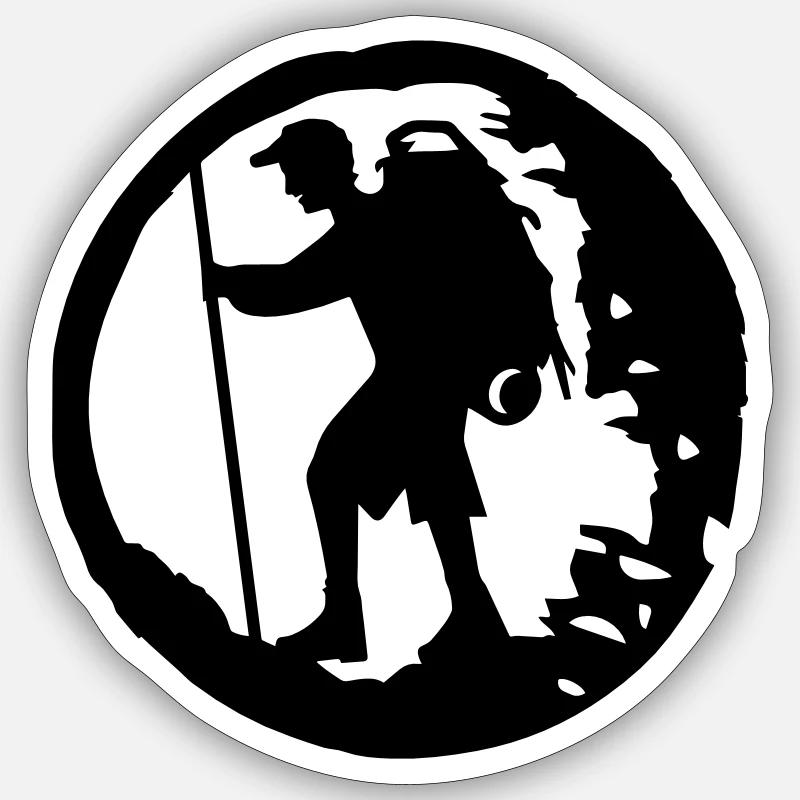 A hiker with backpack and trekking pole Sticker size S (10 x 10 cm)
