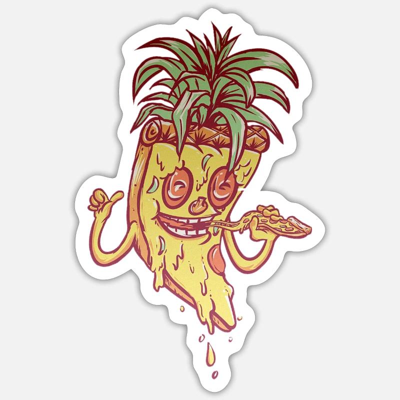 Funky Maskottchen-Ananaspizza Sticker Größe S (10 x 10 cm)
