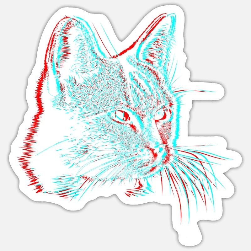 Katze 3D Effekt Glitch Täuschung Geschenk Sticker Größe S (10 x 10 cm)
