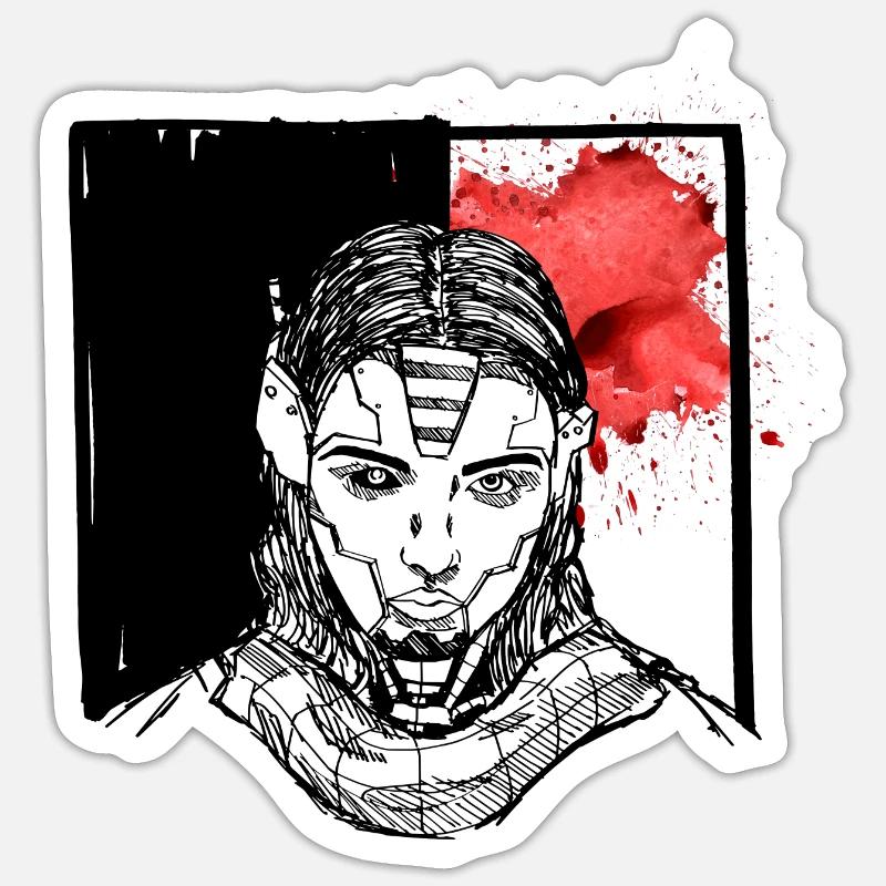 Robot féminin, Cyborg, Android, Robot, Splatter Sticker taille S (10 x 10 cm)