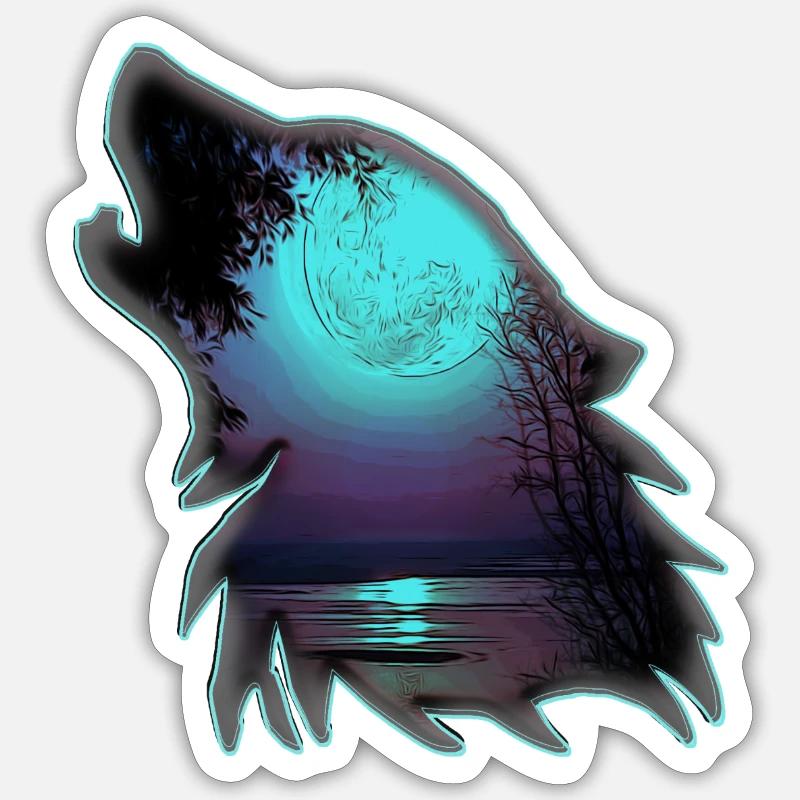 Wolf mit Mond | Yolo-Artwork Sticker Größe S (10 x 10 cm)