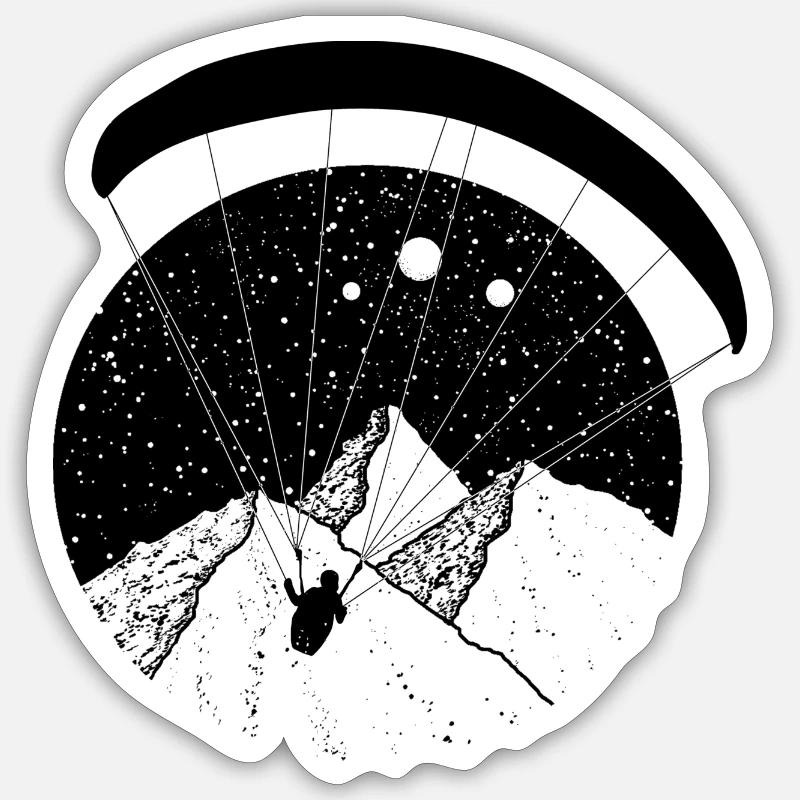 Étoiles et parapentes - Sticker taille S (10 x 10 cm) - blanc mat