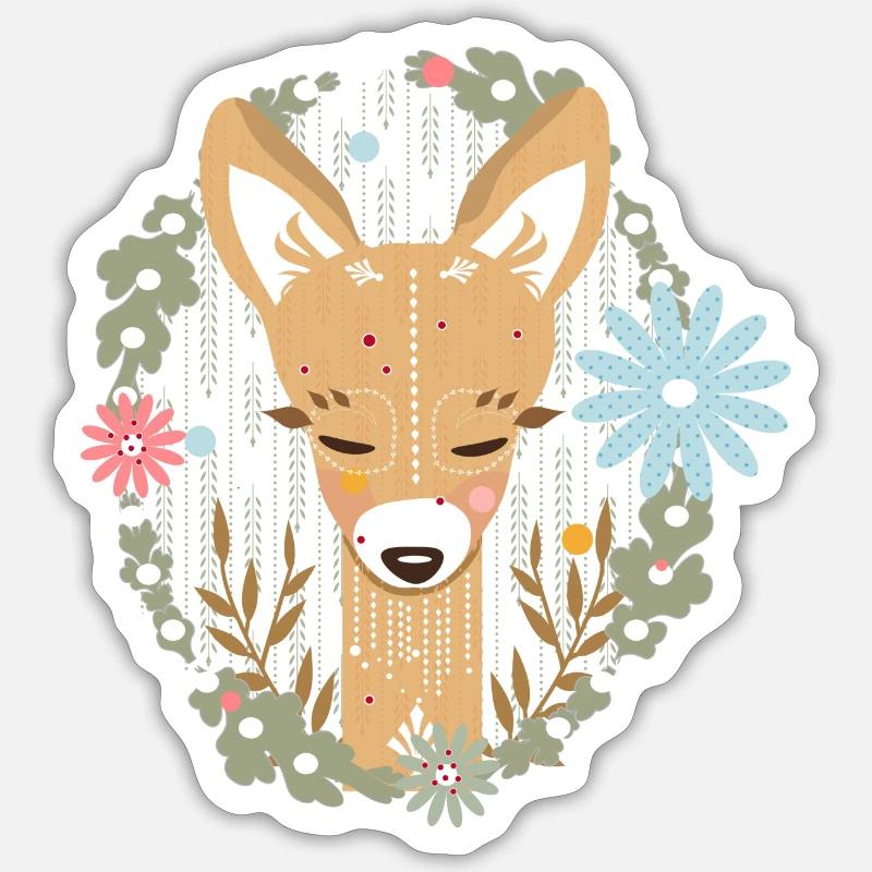 le chevreuil dans la forêt - Sticker taille S (10 x 10 cm) - blanc mat