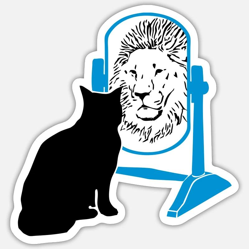 katze - löwe - spiegel - Sticker Größe S (10 x 10 cm) - Mattweiß