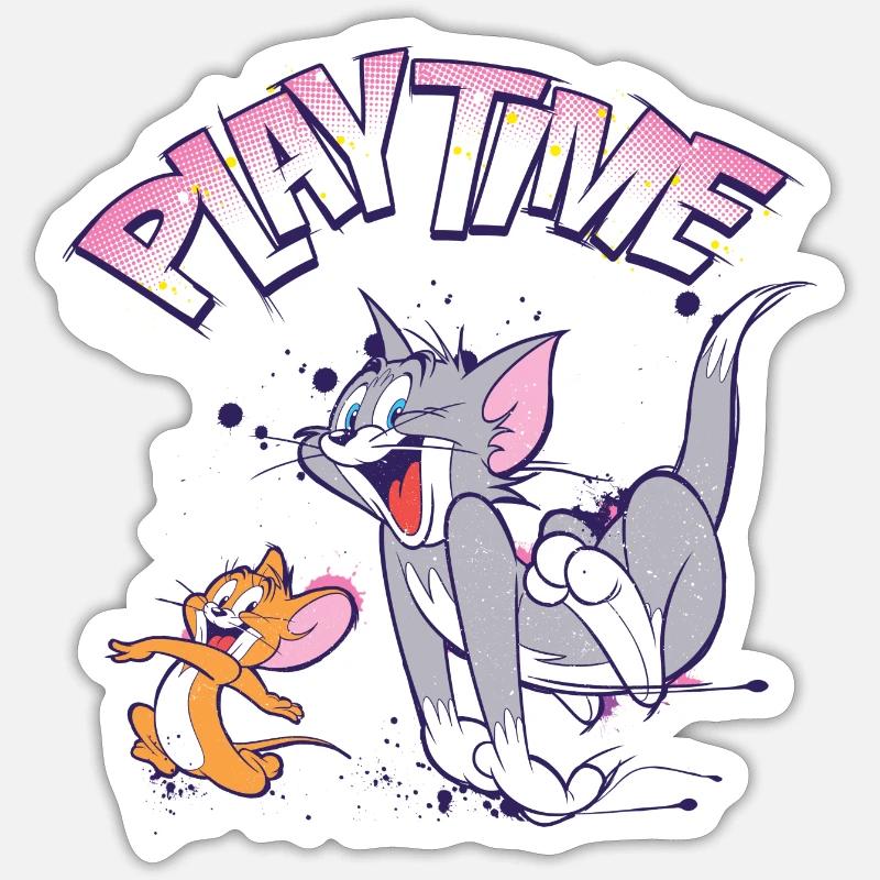 Tom and Jerry Play Time - Sticker størrelse S (10 x 10 cm) - mat hvid
