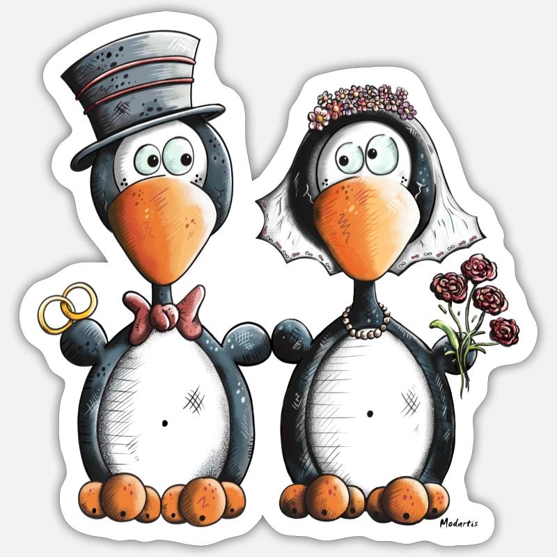 Pinguino Matrimonio - Sticker formato S (10 x 10 cm) - bianco opaco
