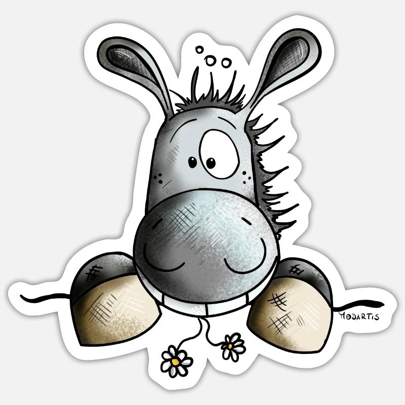 Mignon Âne - Sticker taille S (10 x 10 cm) - blanc mat