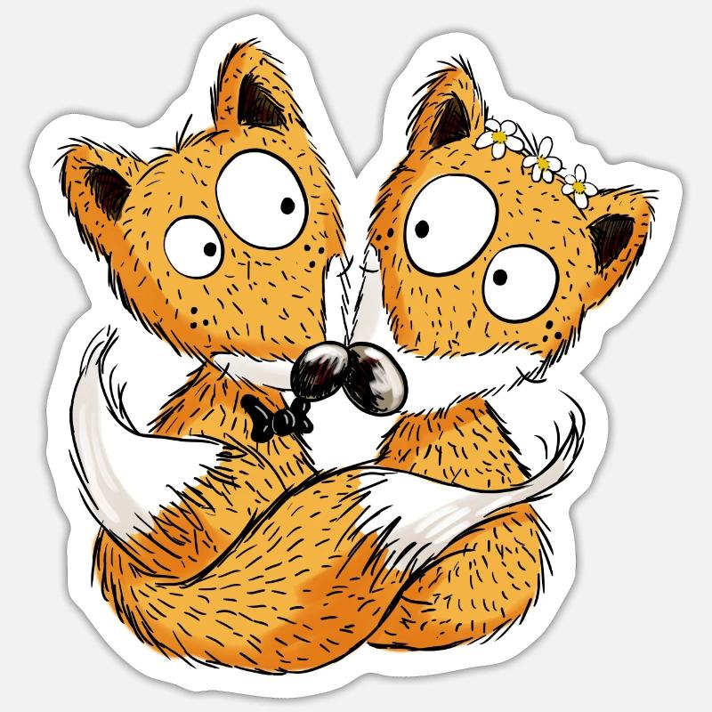 Fuchs Hochzeit - Brautpaar - Comic - Partnerschaft - Sticker Größe S (10 x 10 cm) - Mattweiß
