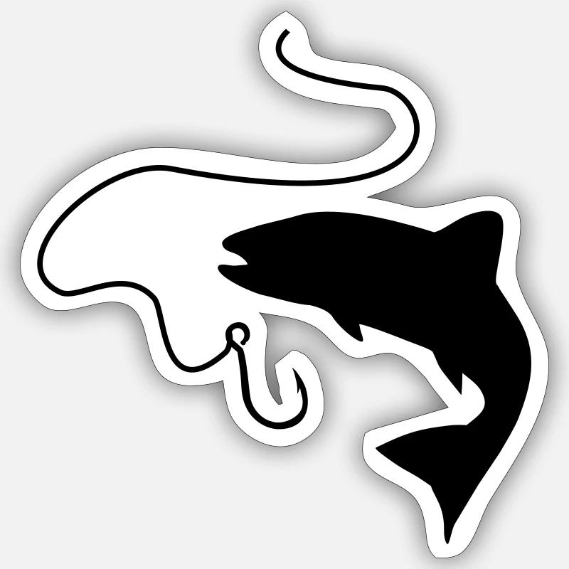 Fishing, fish and hook - Sticker taille S (10 x 10 cm) - blanc mat