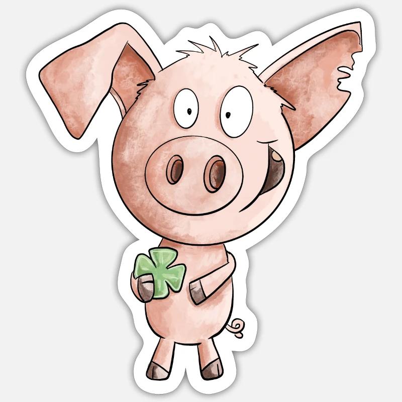 Happiness Pig With Cloverleaf Sticker size S (10 x 10 cm)
