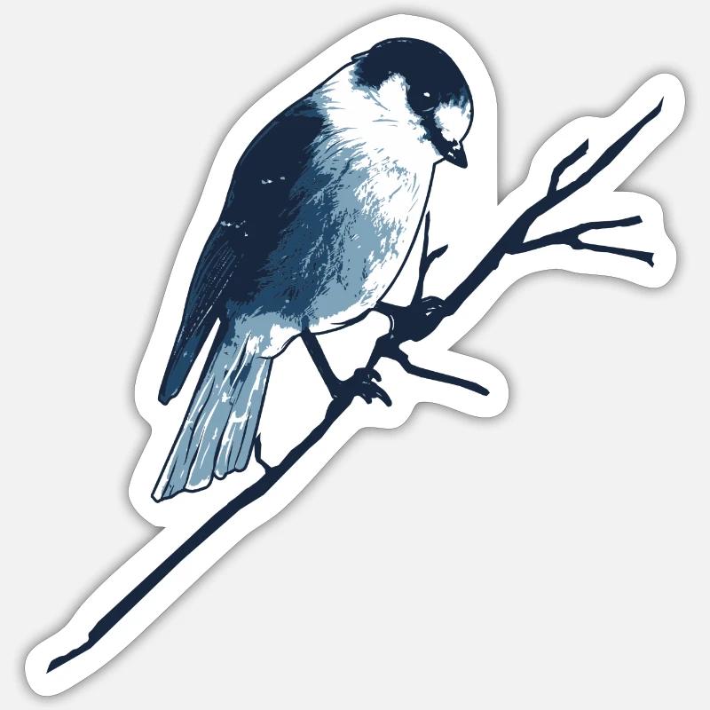 Sparrow on branch - Sticker size S (10 x 10 cm) - white matte
