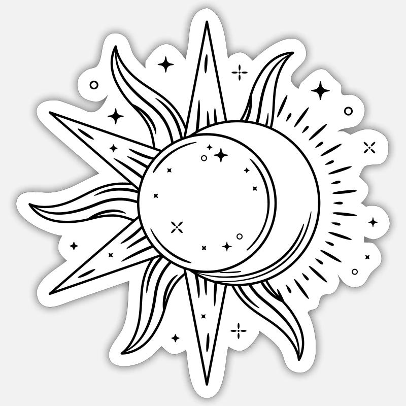 Sun Moon Celestial Illustration - Sticker Größe S (10 x 10 cm) - Mattweiß