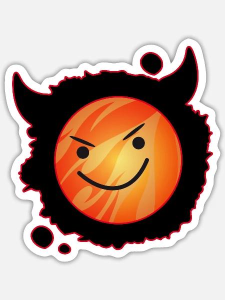 niedlicher Teufel in Flammen und glühendem Gesicht - Sticker Größe S (10 x 10 cm) - Mattweiß
