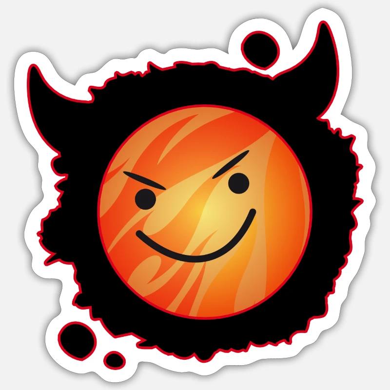 cute devil in flames and glowing face Sticker size S (10 x 10 cm)