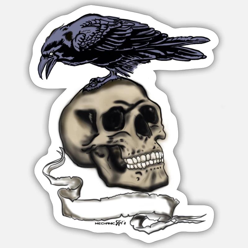 Tête de corbeau - Sticker taille S (10 x 10 cm) - blanc mat