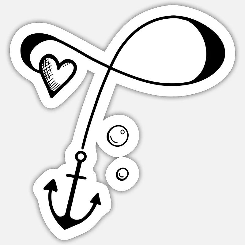 Anker mit Herz am Seil - unendliche Liebe - Sticker Größe S (10 x 10 cm) - Mattweiß