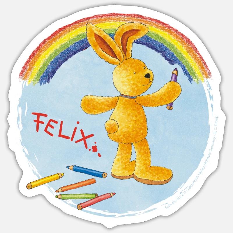 Felix der Hase Regenbogen - Sticker Größe S (10 x 10 cm) - Mattweiß