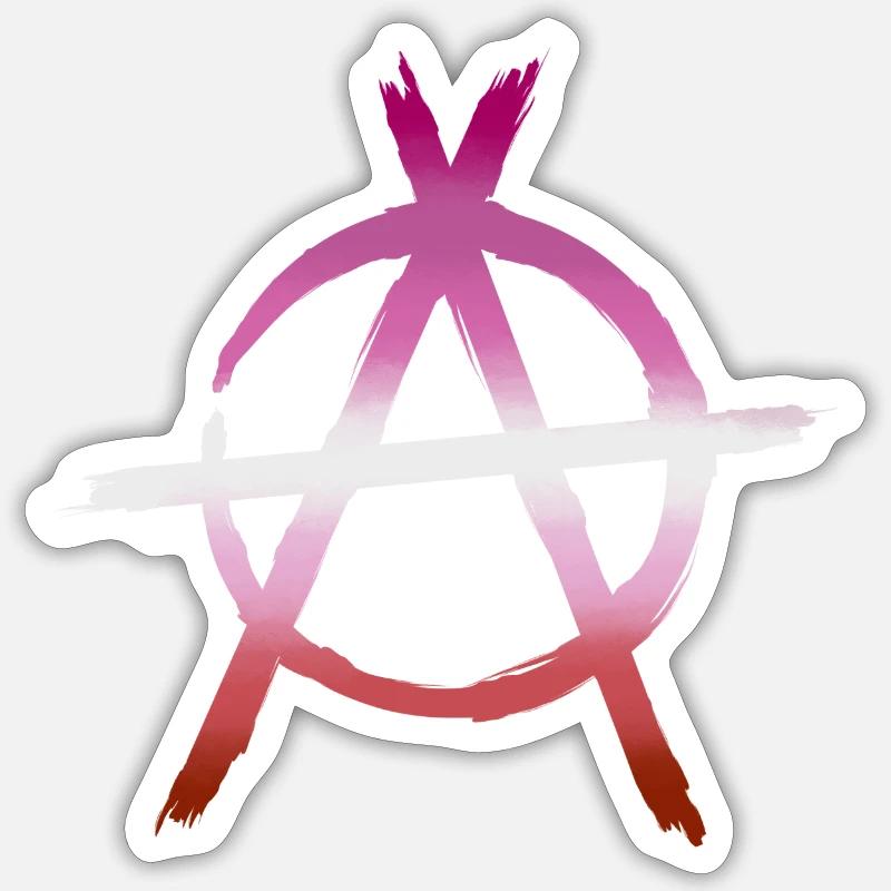 Anarchy Un drapeau de fierté lesbienne - Sticker taille S (10 x 10 cm) - blanc mat