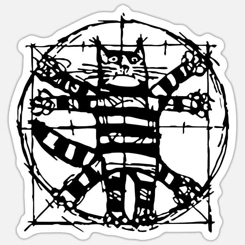 Chat vitruvian - chat drôle Sticker taille S (10 x 10 cm)