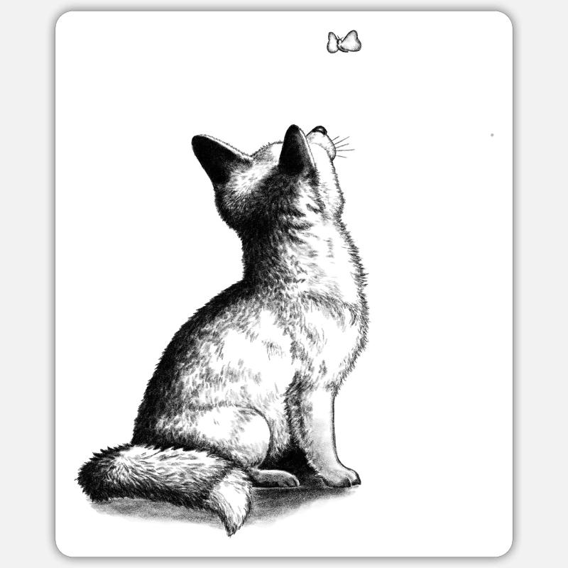 Fuchswelpe mit Schmetterling - Sticker Größe S (10 x 10 cm) - Mattweiß