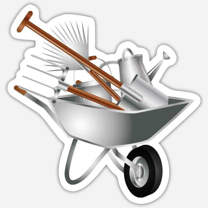 various garden tools in a wheelbarrow Sticker size S (10 x 10 cm)