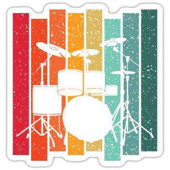 Rétro Drummer Batterie batteur - Sticker taille S (10 x 10 cm) - blanc mat - Devant