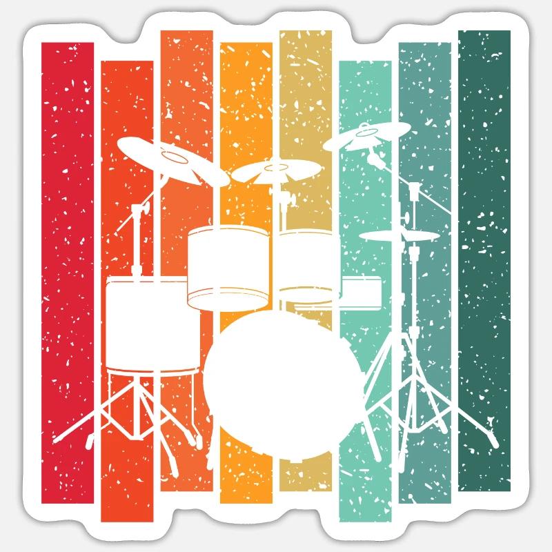 Retro Drummer Drumset Drums Drummer Sticker size S (10 x 10 cm)