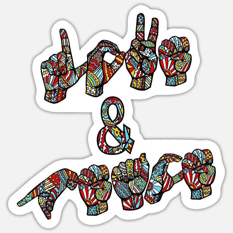 Love and Peace - Design mit Gebärdensprache - Sticker Größe S (10 x 10 cm) - Mattweiß