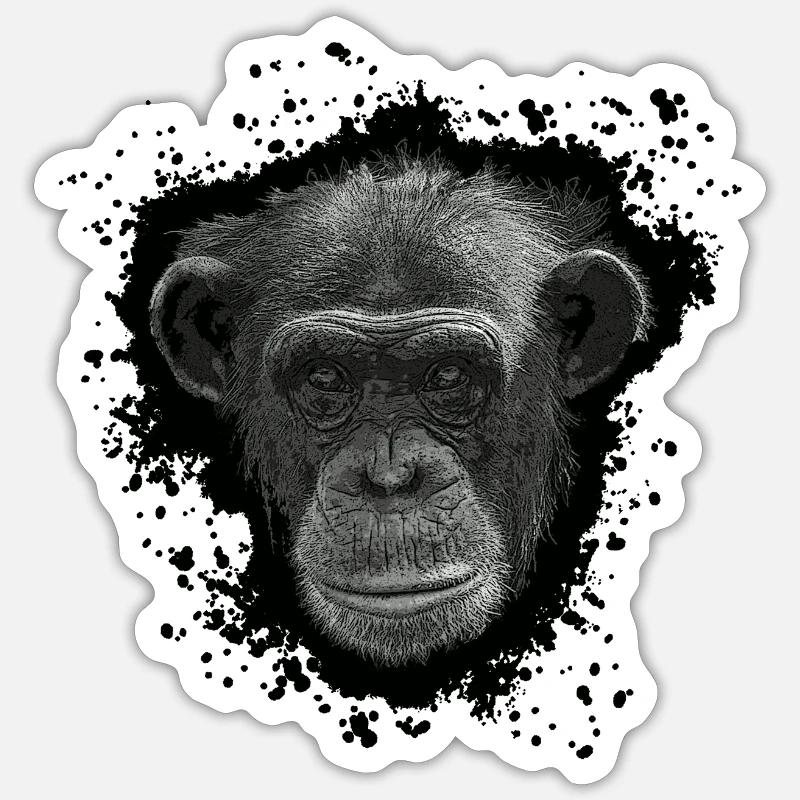 Affe Menschenaffe Schimpanse - Sticker Größe S (10 x 10 cm) - Mattweiß
