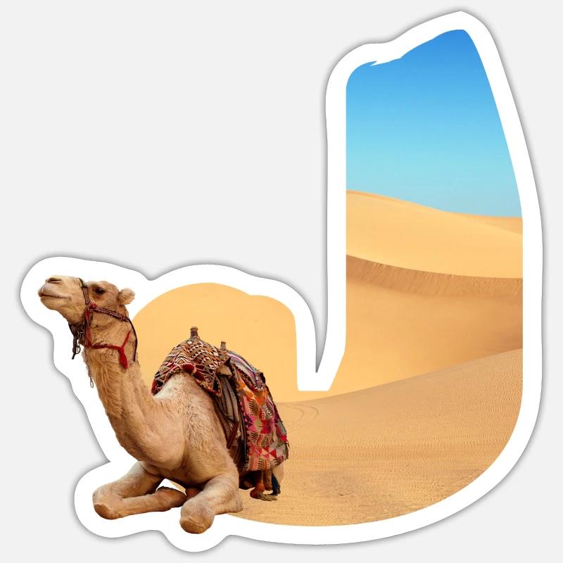 desert with camel j - Sticker size S (10 x 10 cm) - white matte
