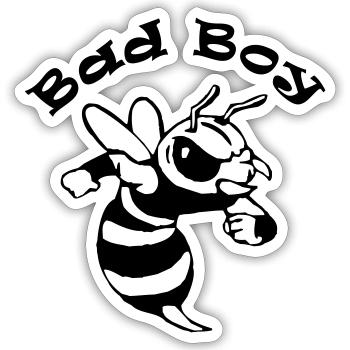 Spruch "Bad Boy" mit einer coolen Comicbiene - Sticker Größe S (10 x 10 cm) - Mattweiß - Vorne
