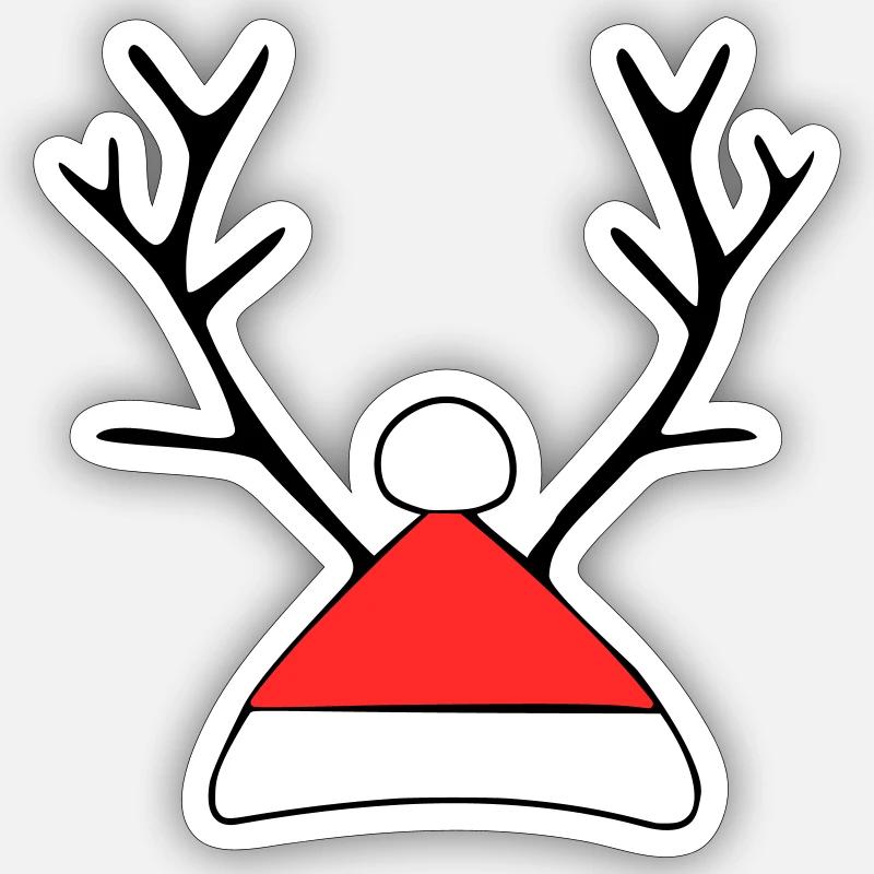 Weihnachtsmütze mit Geweih - Sticker Größe S (10 x 10 cm) - Mattweiß