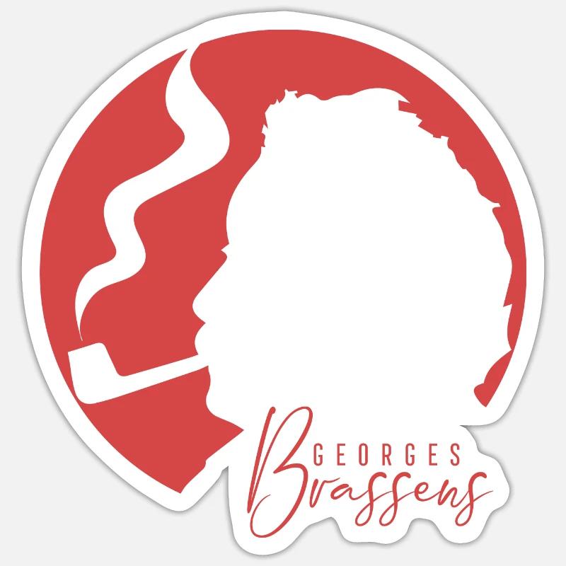 Brassens - Sticker taille S (10 x 10 cm) - blanc mat