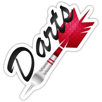 einzelner roter Dartpfeil mit Darts Typografie - Sticker Größe S (10 x 10 cm) - Mattweiß - Vorne