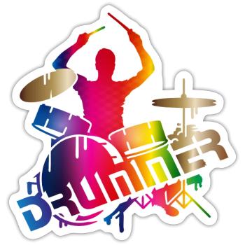 farbenfroher Schlagzeuger sitzt am Schlagzeug - Sticker Größe S (10 x 10 cm) - Mattweiß - Vorne