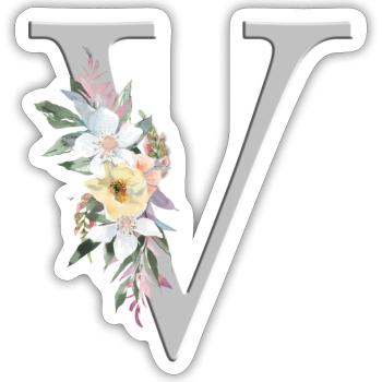 Personalisierbar Monogramm Watercolour Floral V - Sticker Größe S (10 x 10 cm) - Mattweiß - Vorne